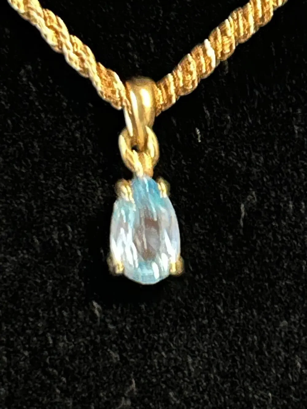 Gold Tone Blue Topaz Teardrop Pendant Necklace 18